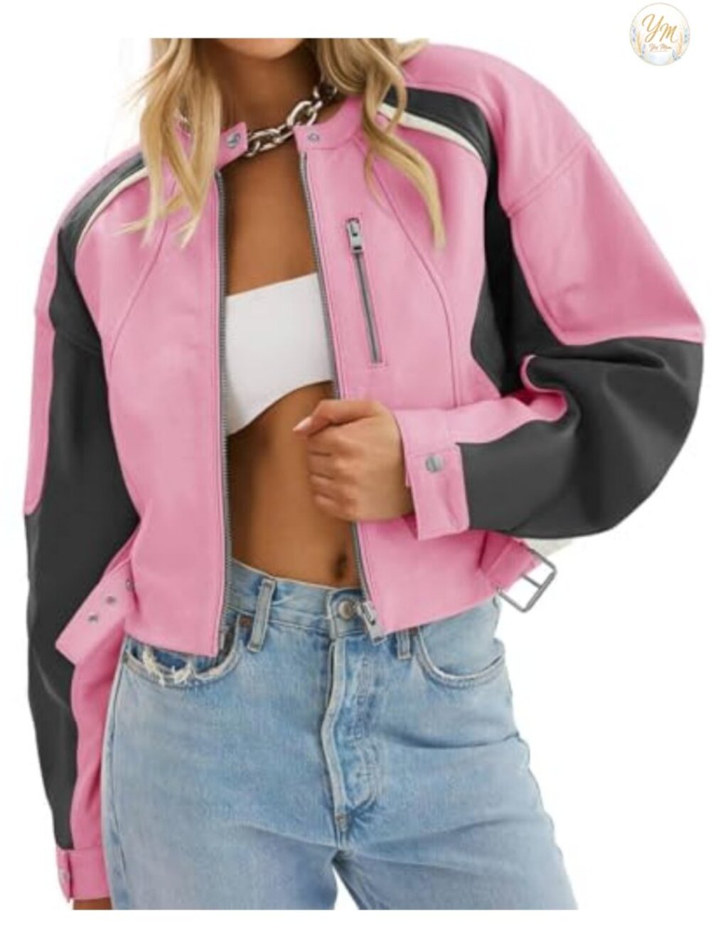 Women's Faux Leather Cropped Bomber Jacket Moto Biker Coat Fall